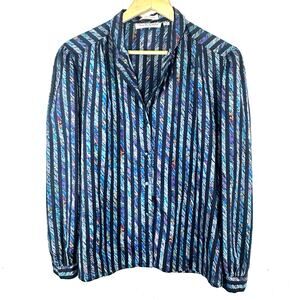 DIANE VON FURSTENBERG vintage retro colorful button up blouse‎ stripes classic